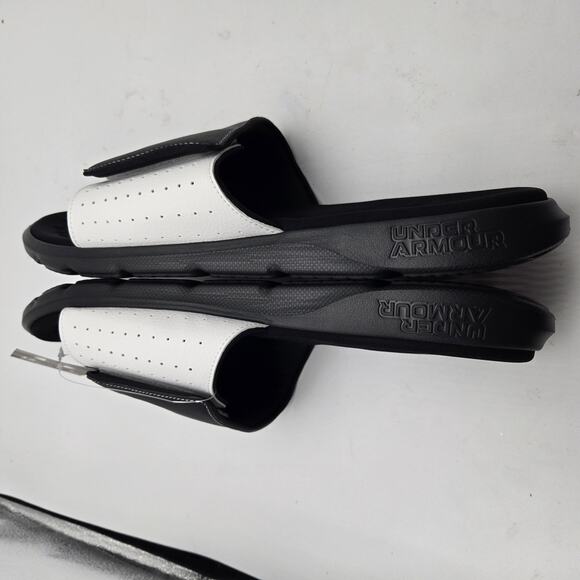 Under Armour Men's Ignite Pro Blk/White Slip On Slides Size 17 #3026023-003 New - Picture 6 of 8